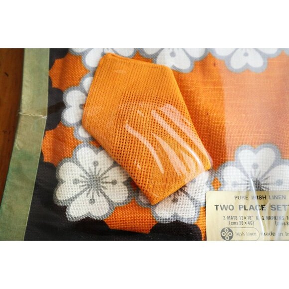2 Vintage Retro Liddell Placemats & 4 Napkins Irish Linen NOS - Picture 4 of 4